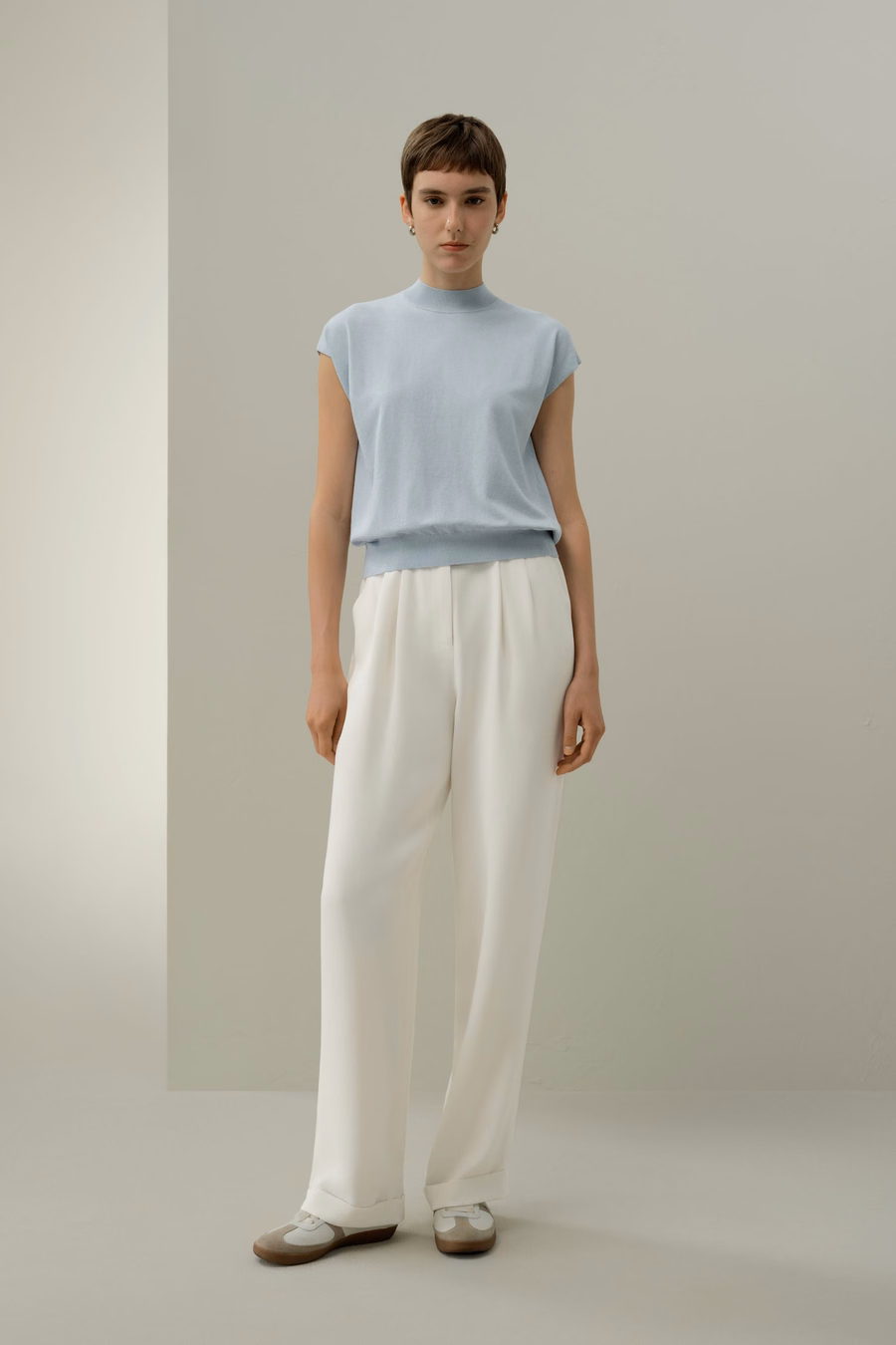 Mockneck Silk Cotton Blend Top