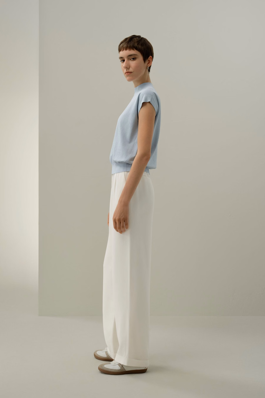 Mockneck Silk Cotton Blend Top