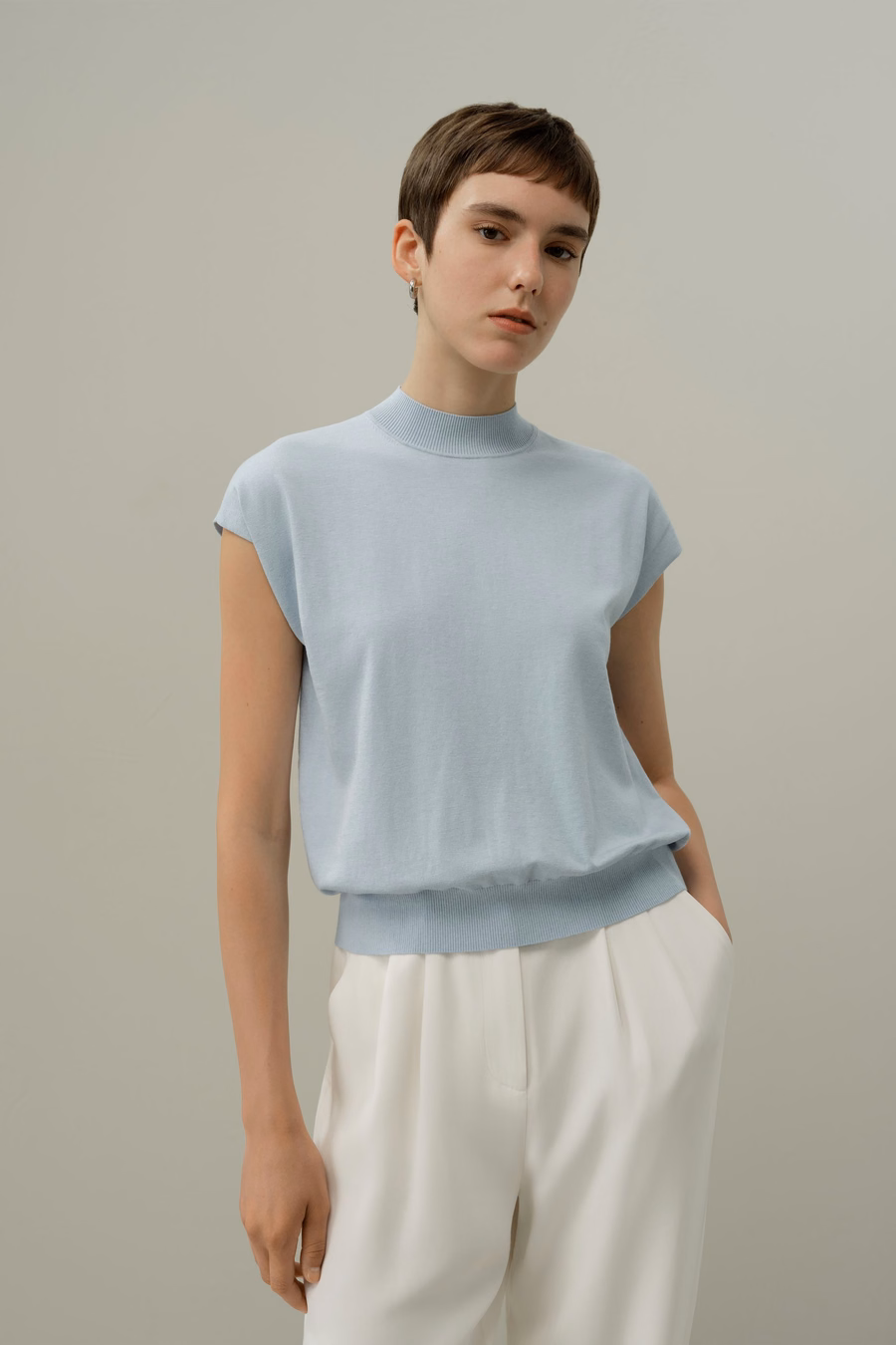 Mockneck Silk Cotton Blend Top