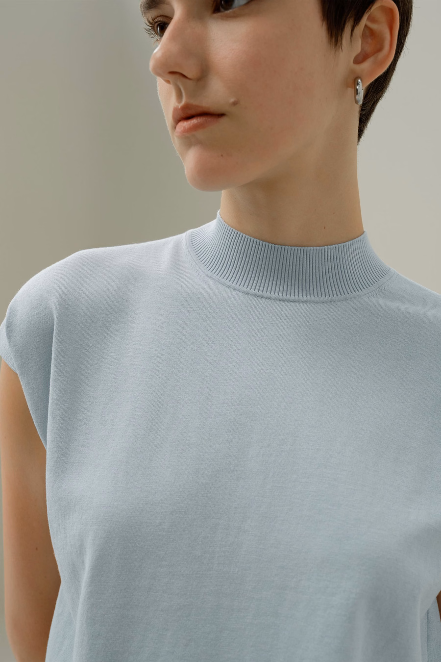 Mockneck Silk Cotton Blend Top