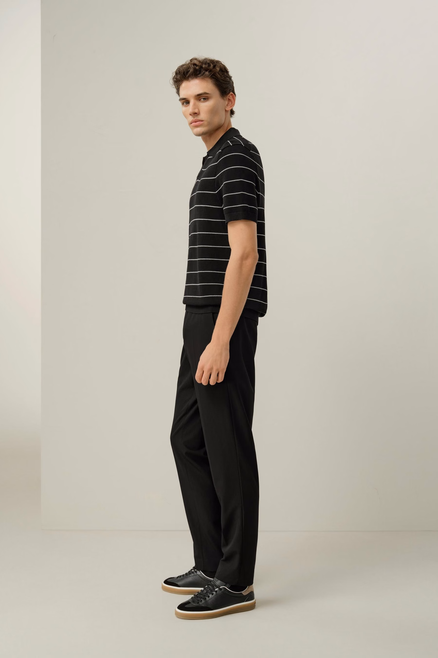 Silk-Cotton Striped V-Neck Polo