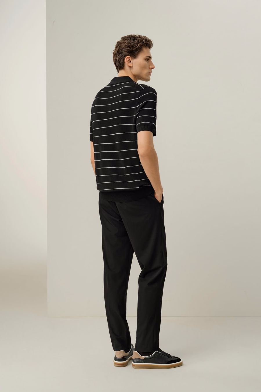 Silk-Cotton Striped V-Neck Polo