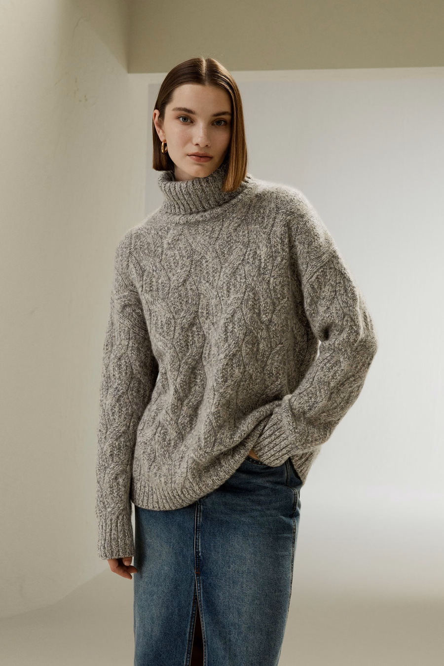 Cable-Knit Cashmere Turtleneck Sweater