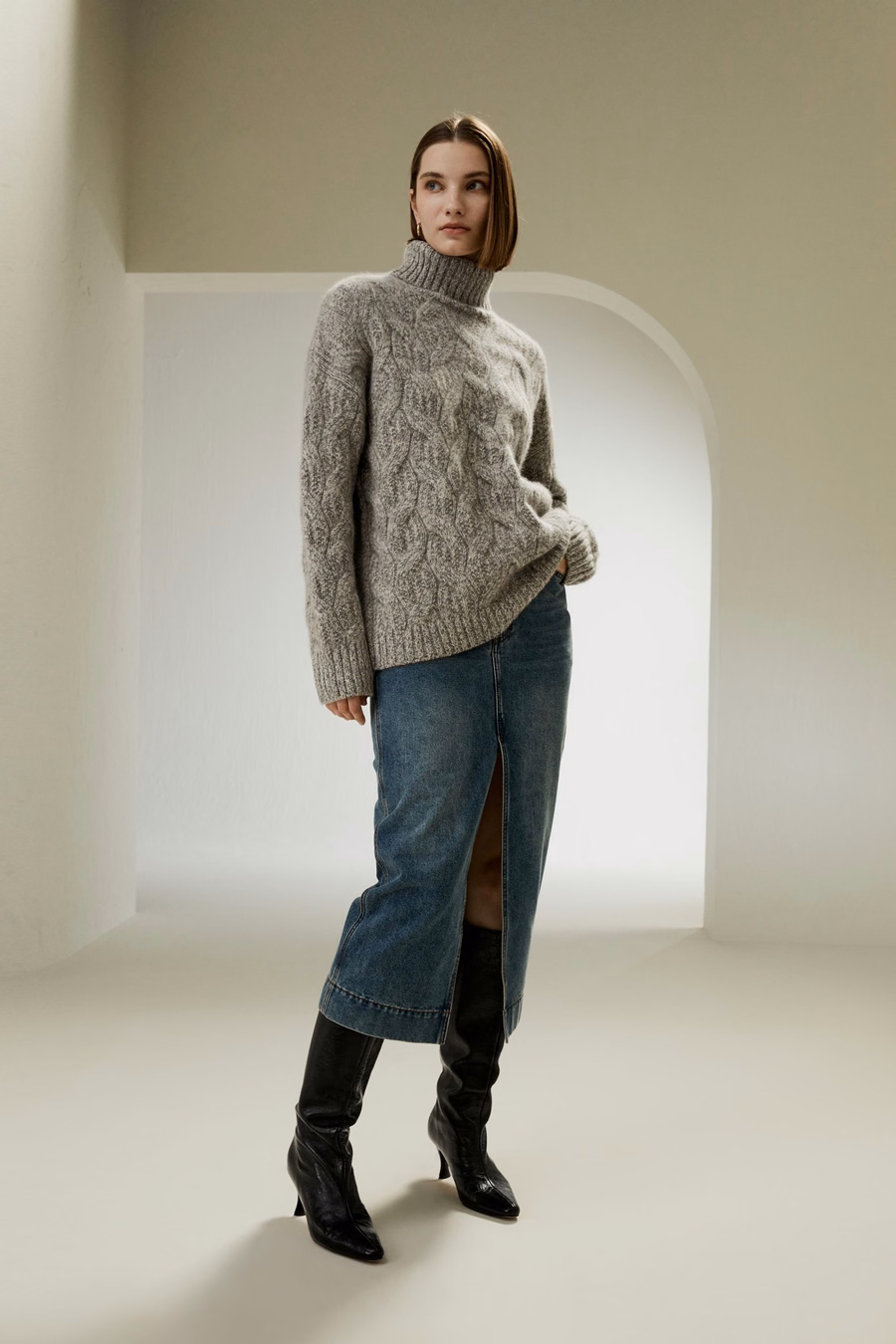 Cable-Knit Cashmere Turtleneck Sweater