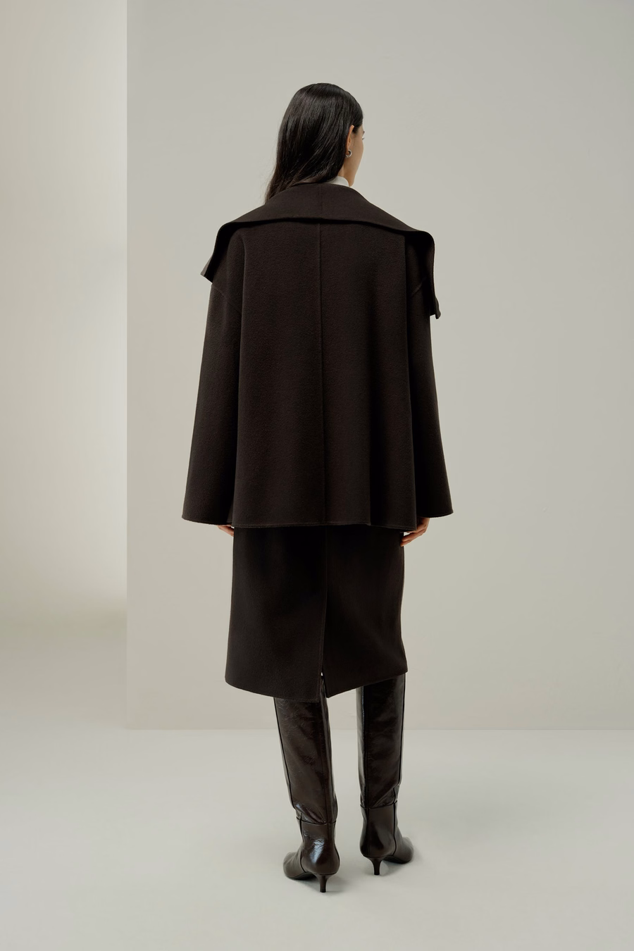 Convertible Collar Silk-Wool Blend Coat