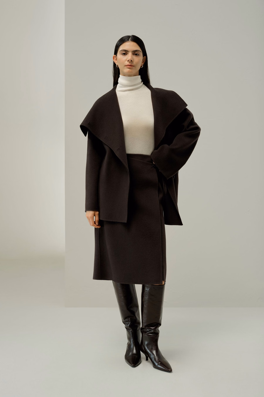 Convertible Collar Silk-Wool Blend Coat