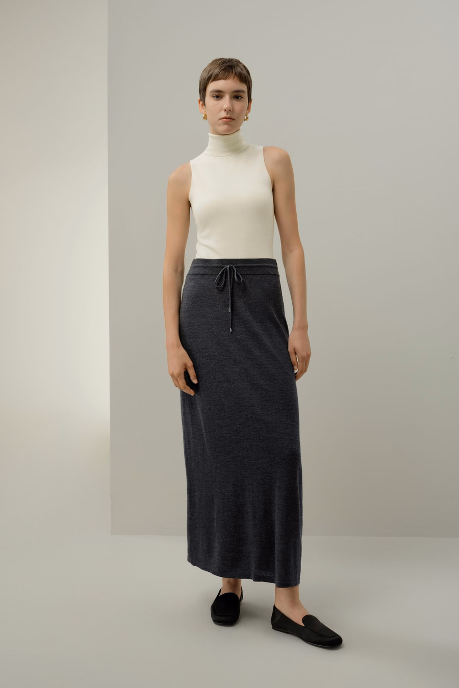 Merino Wool Drawstring Maxi Skirt