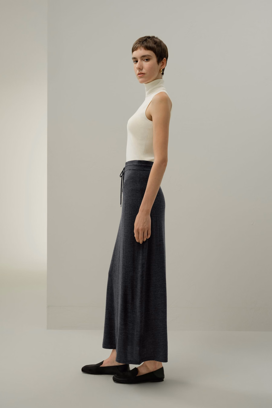 Merino Wool Drawstring Maxi Skirt
