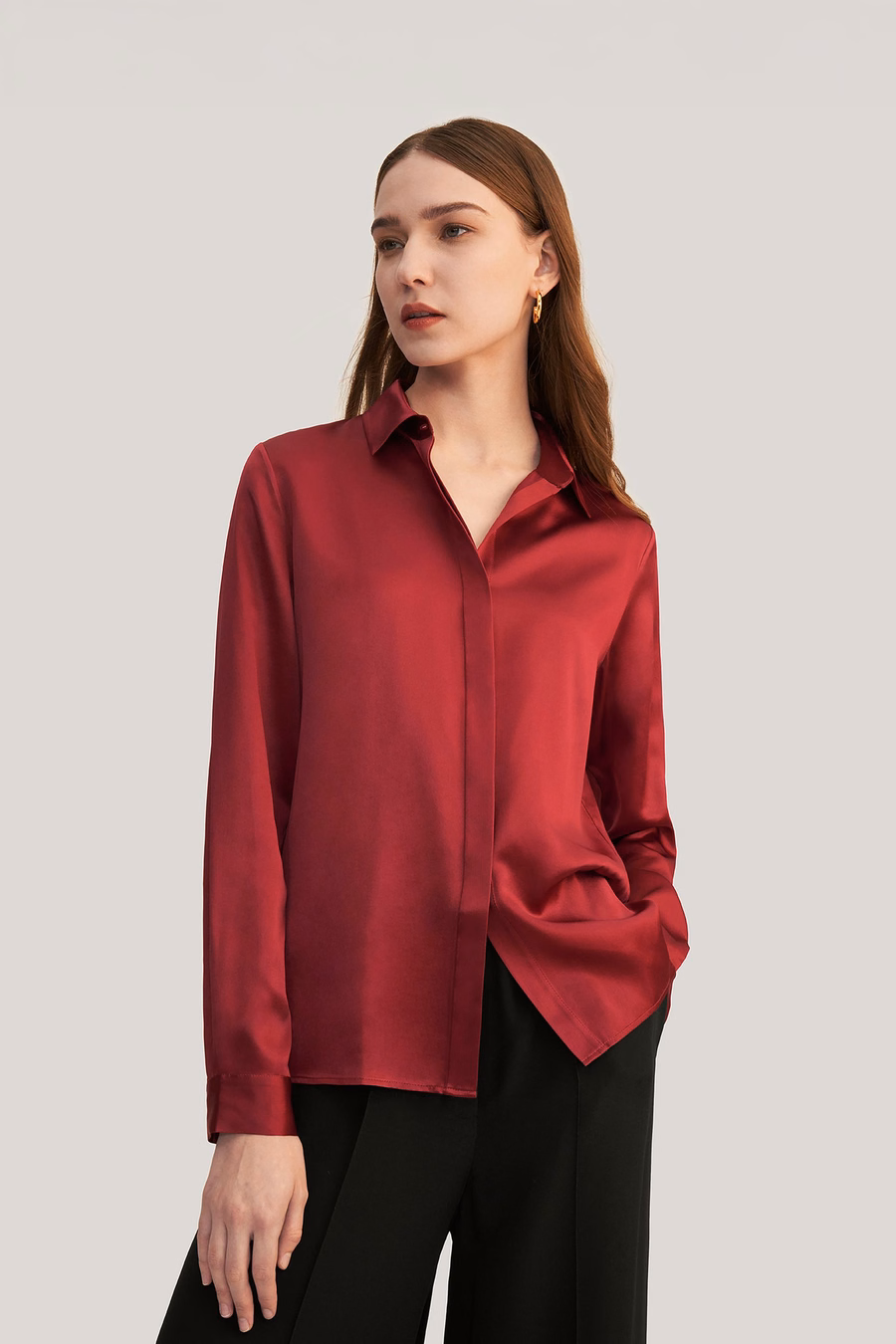 Basic Concealed Placket Silk Shirt