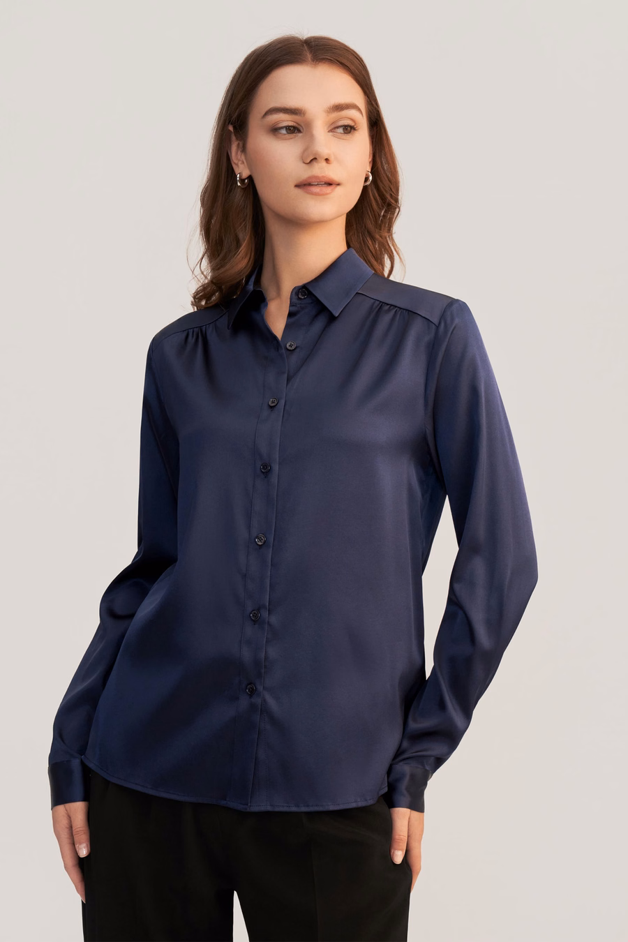Long Sleeves Collared Silk Blouse