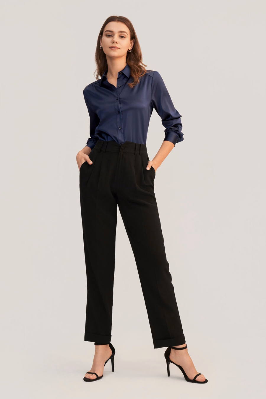 Long Sleeves Collared Silk Blouse