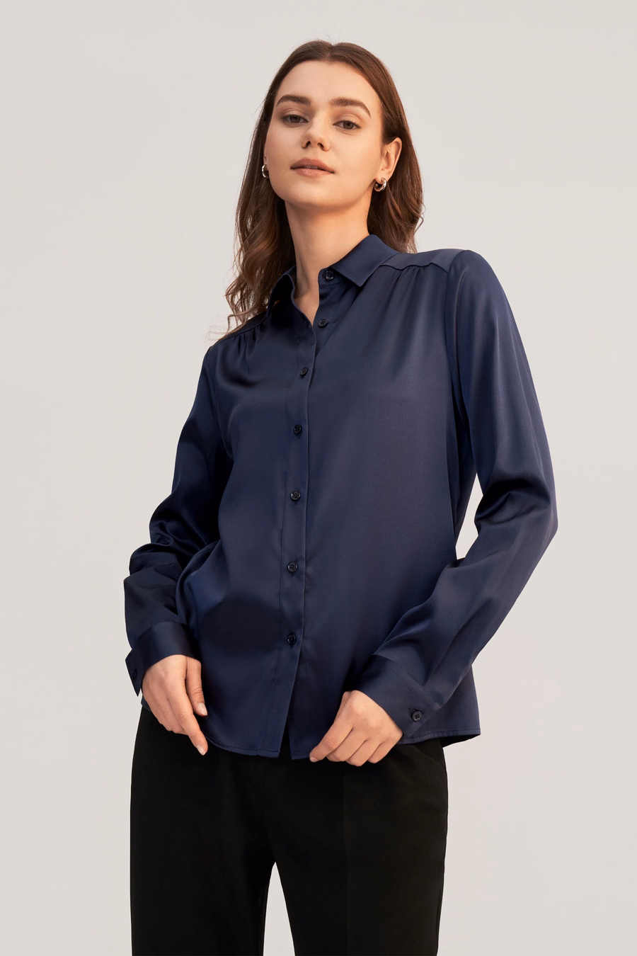 Long Sleeves Collared Silk Blouse