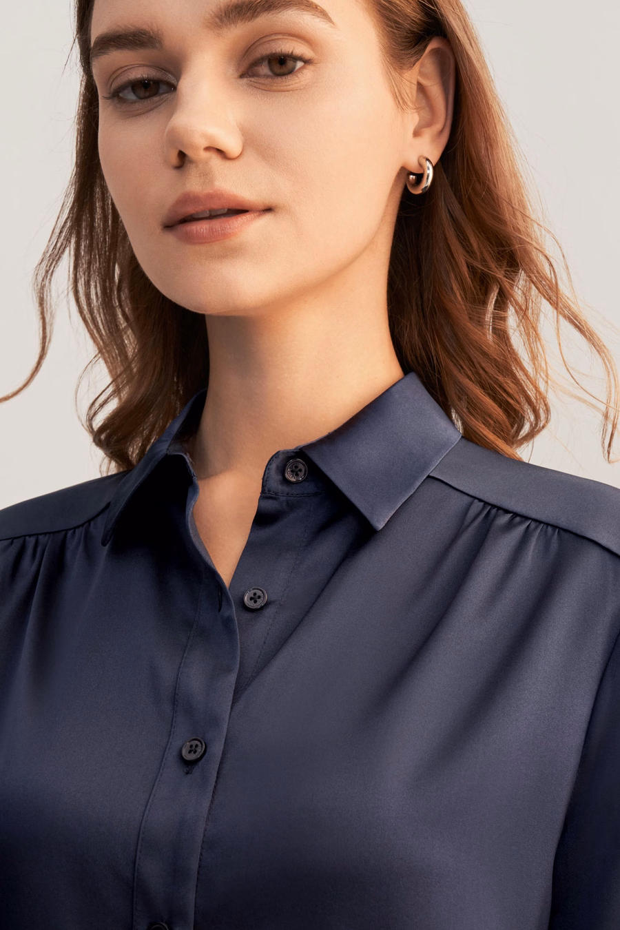 Long Sleeves Collared Silk Blouse
