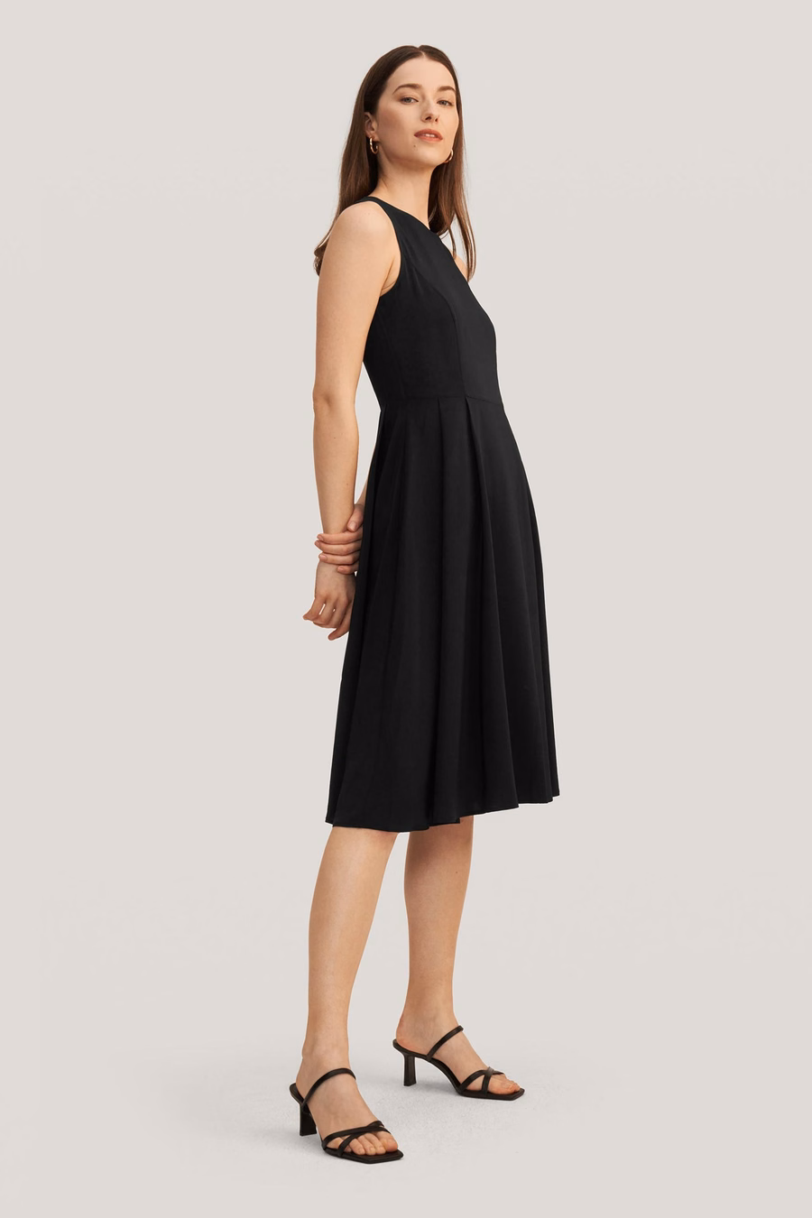 Vintage Round Neck Silk Little Black Dress