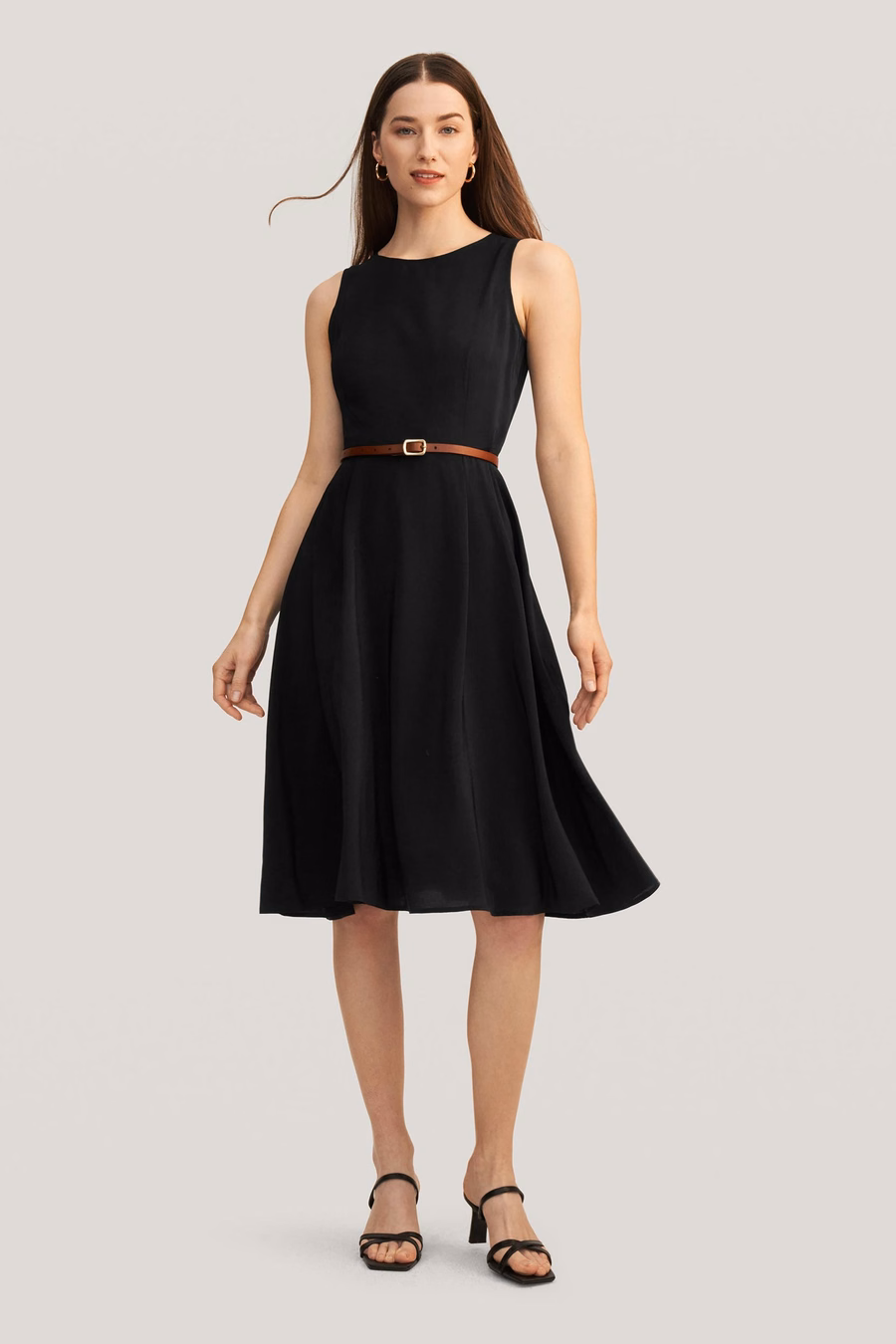 Vintage Round Neck Silk Little Black Dress