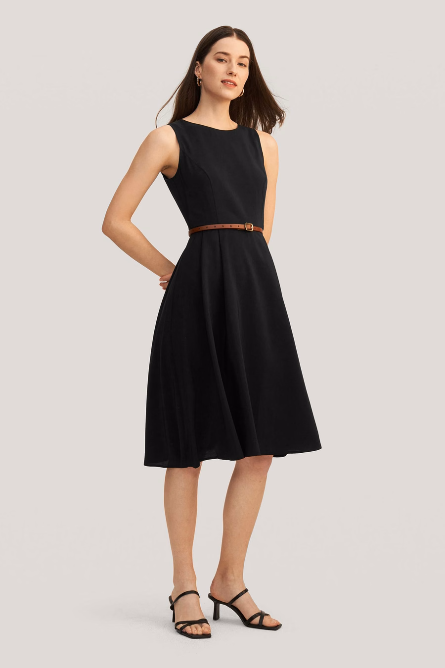 Vintage Round Neck Silk Little Black Dress