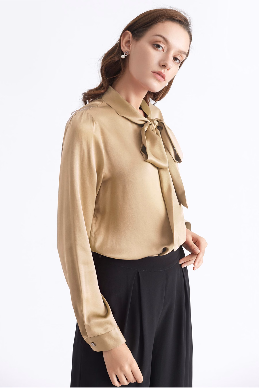 Women Bow-tie Neck Silk Blouse