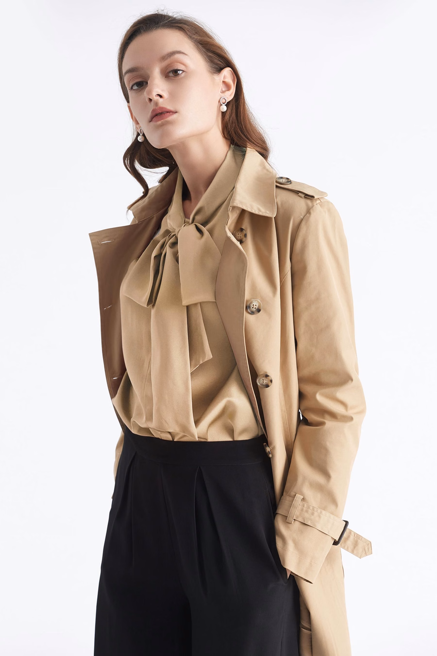 Women Bow-tie Neck Silk Blouse