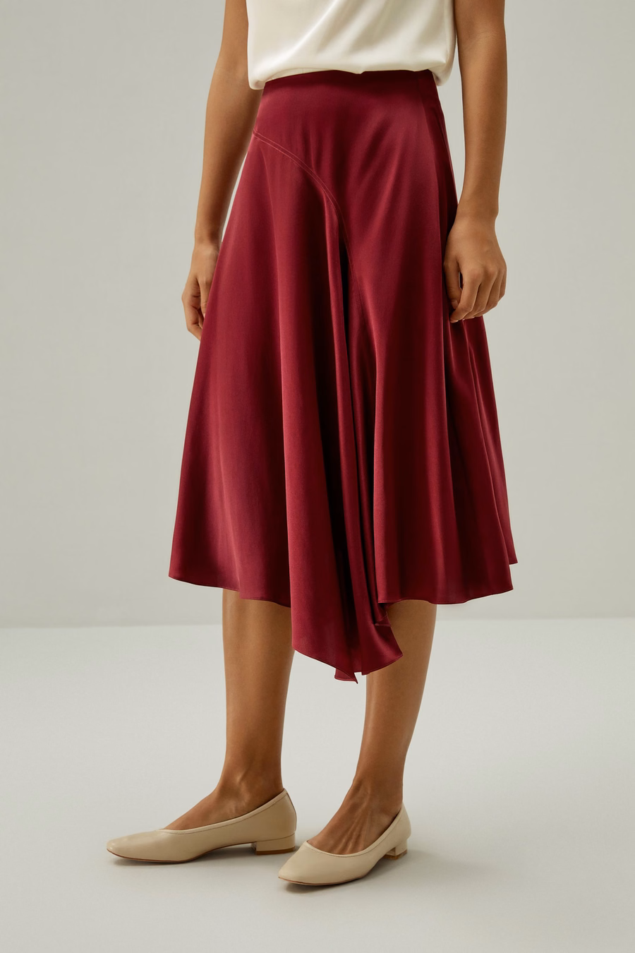 Asymmetrical Hem Silky Half-Skirt