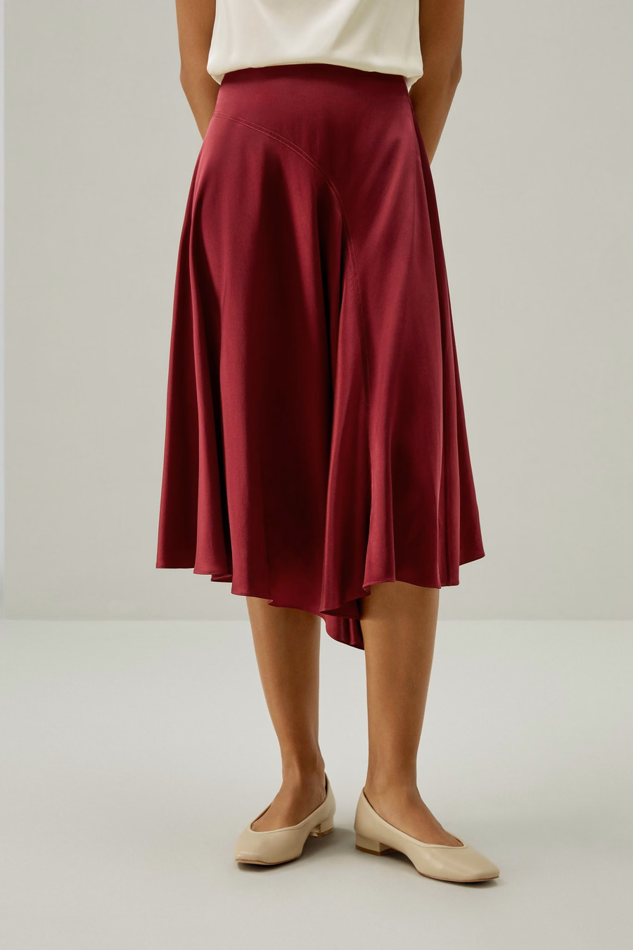 Asymmetrical Hem Silky Half-Skirt