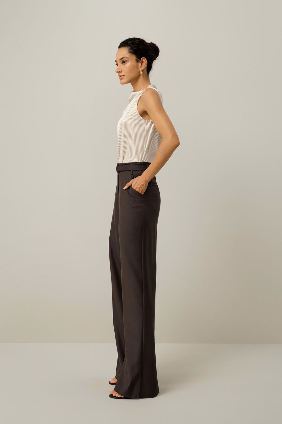 Silk wool high-waisted wide-leg pant