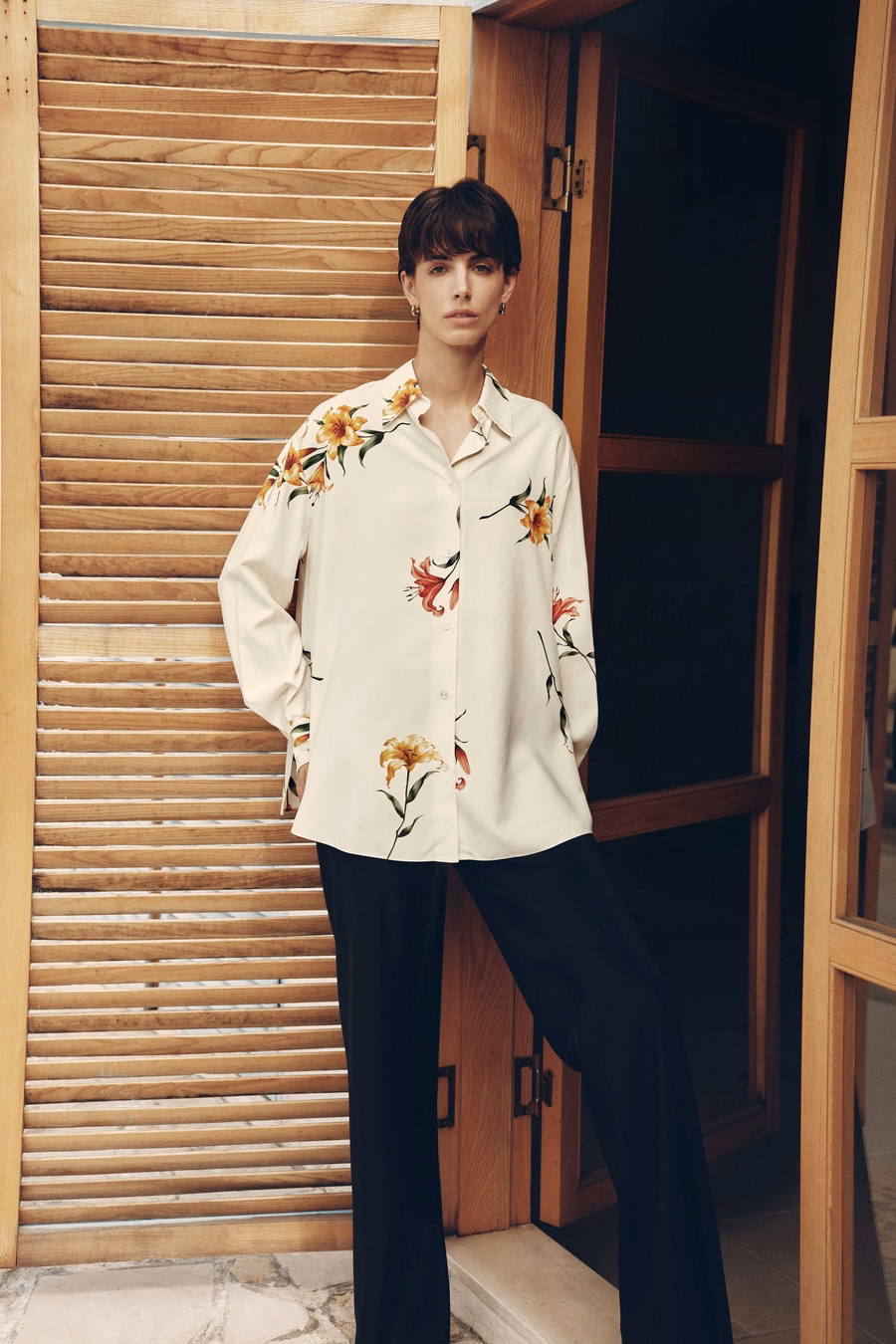 Lily print silk oversize shirt