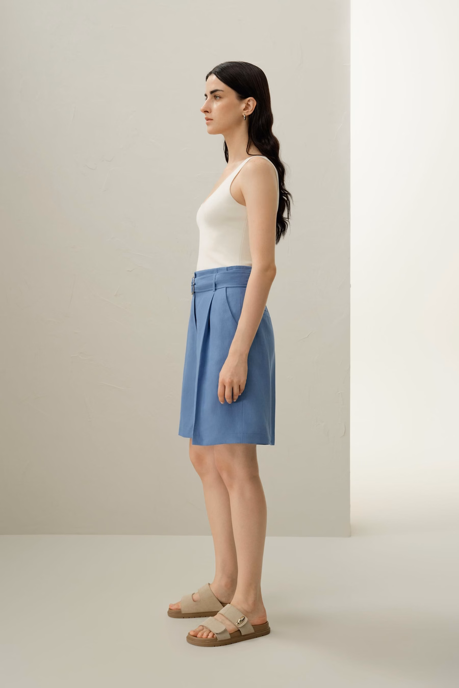 Silk Linen Belted Short