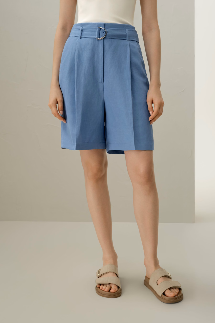 Silk Linen Belted Short