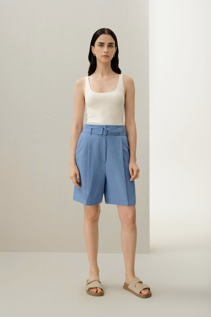 Silk Linen Belted Short