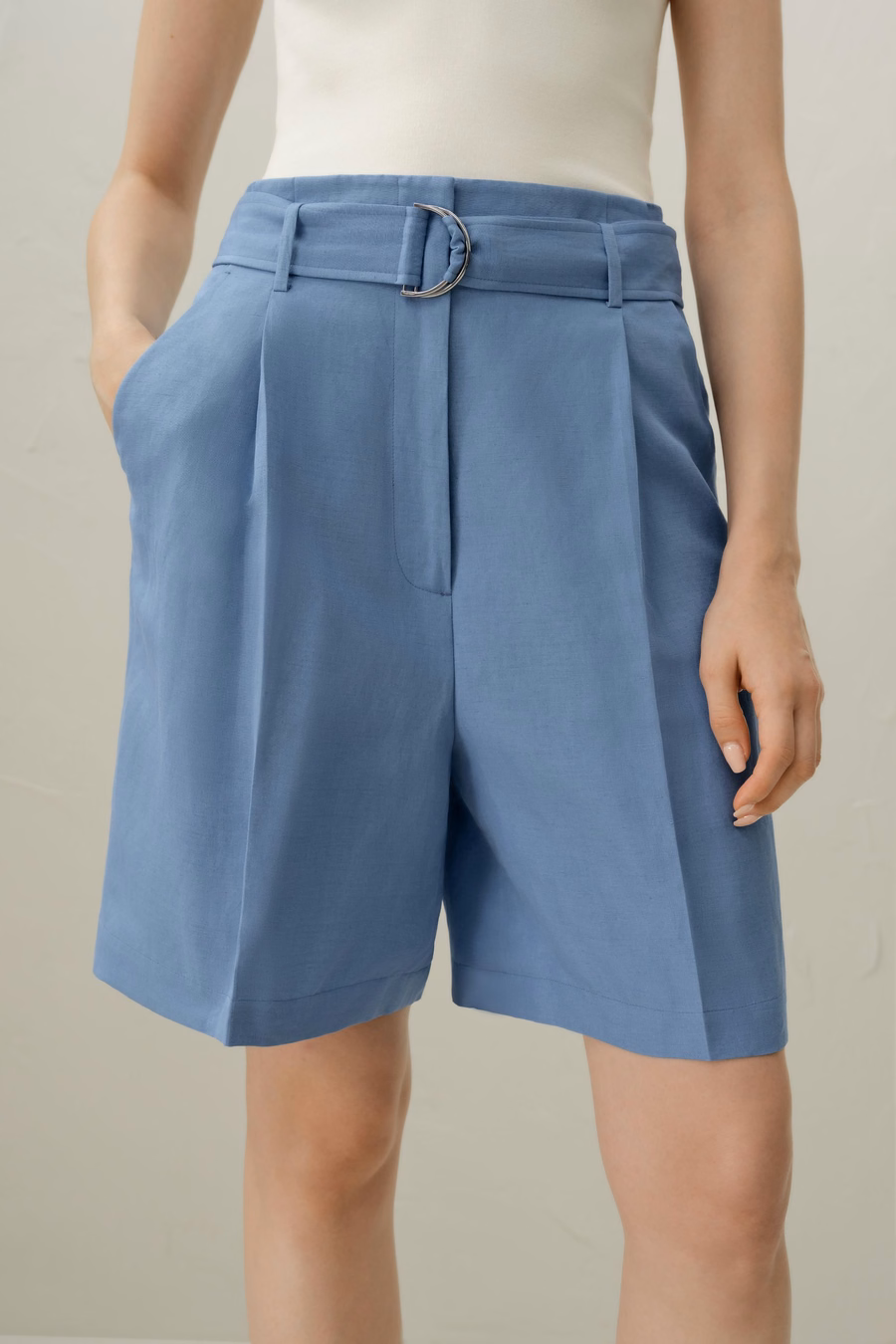 Silk Linen Belted Short