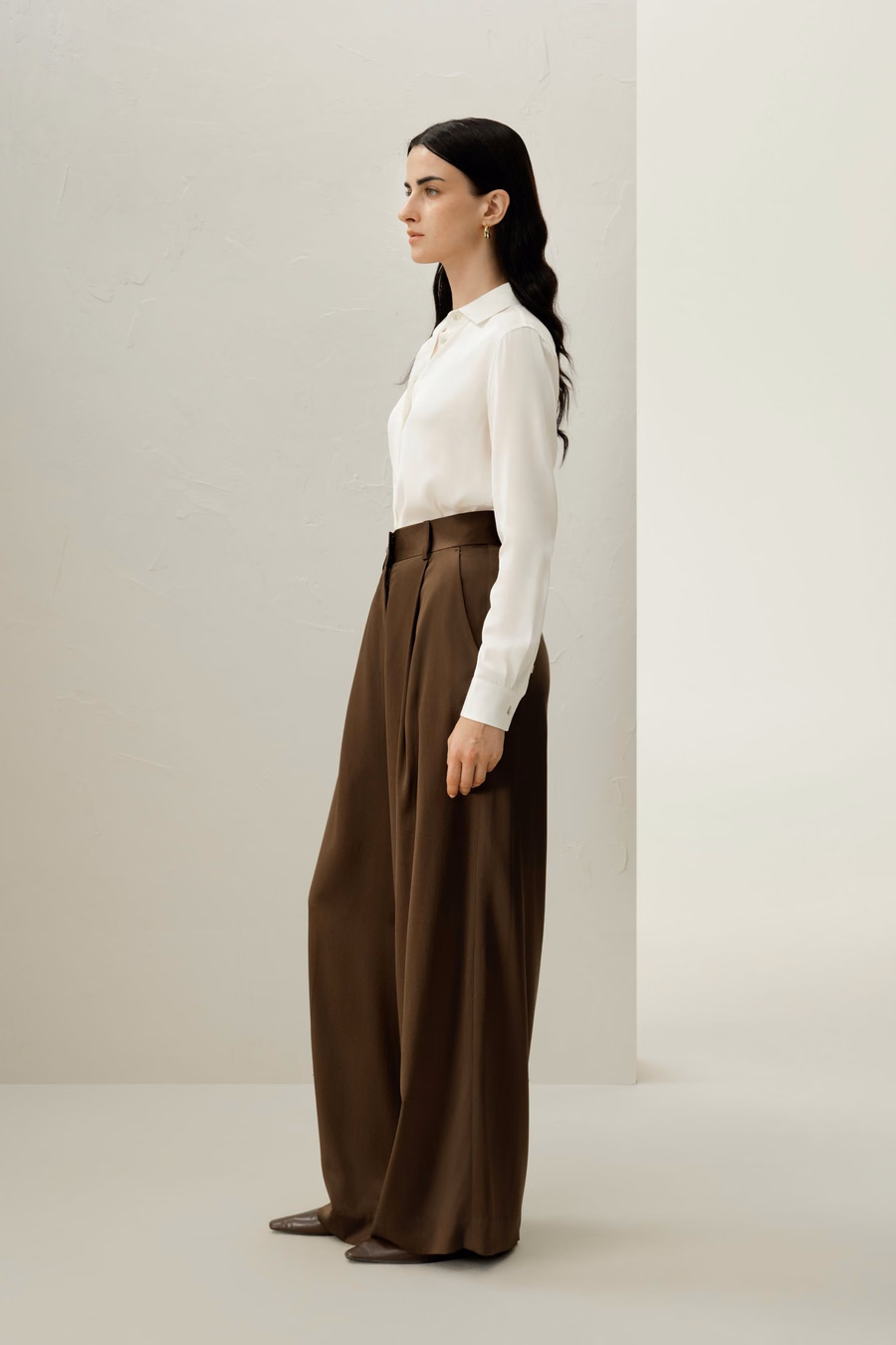 Spread Collar Silk Shirt