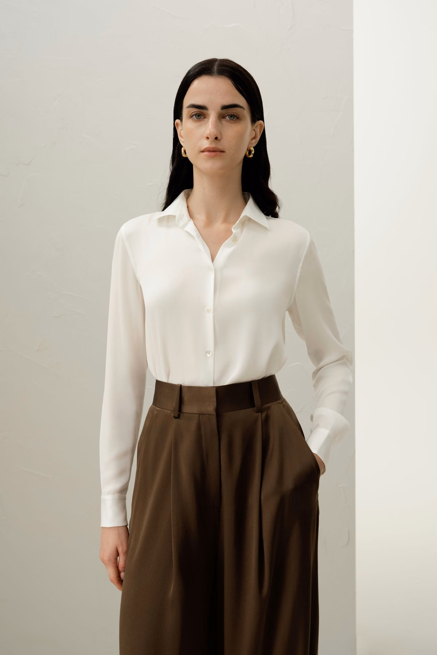 Spread Collar Silk Shirt