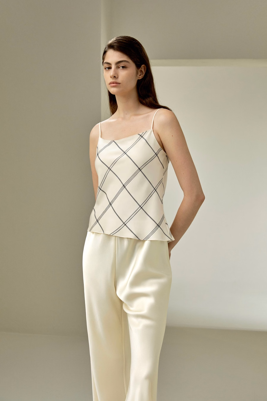 Silk Twill Windowpane Camisole