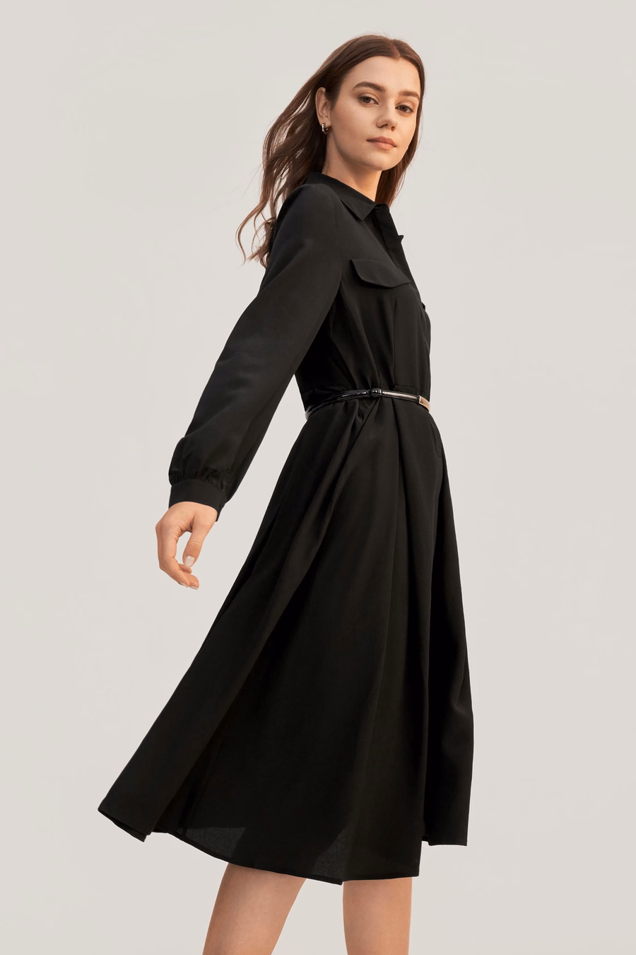 Women's Long Sleeve Retro Graceful Silk Dress