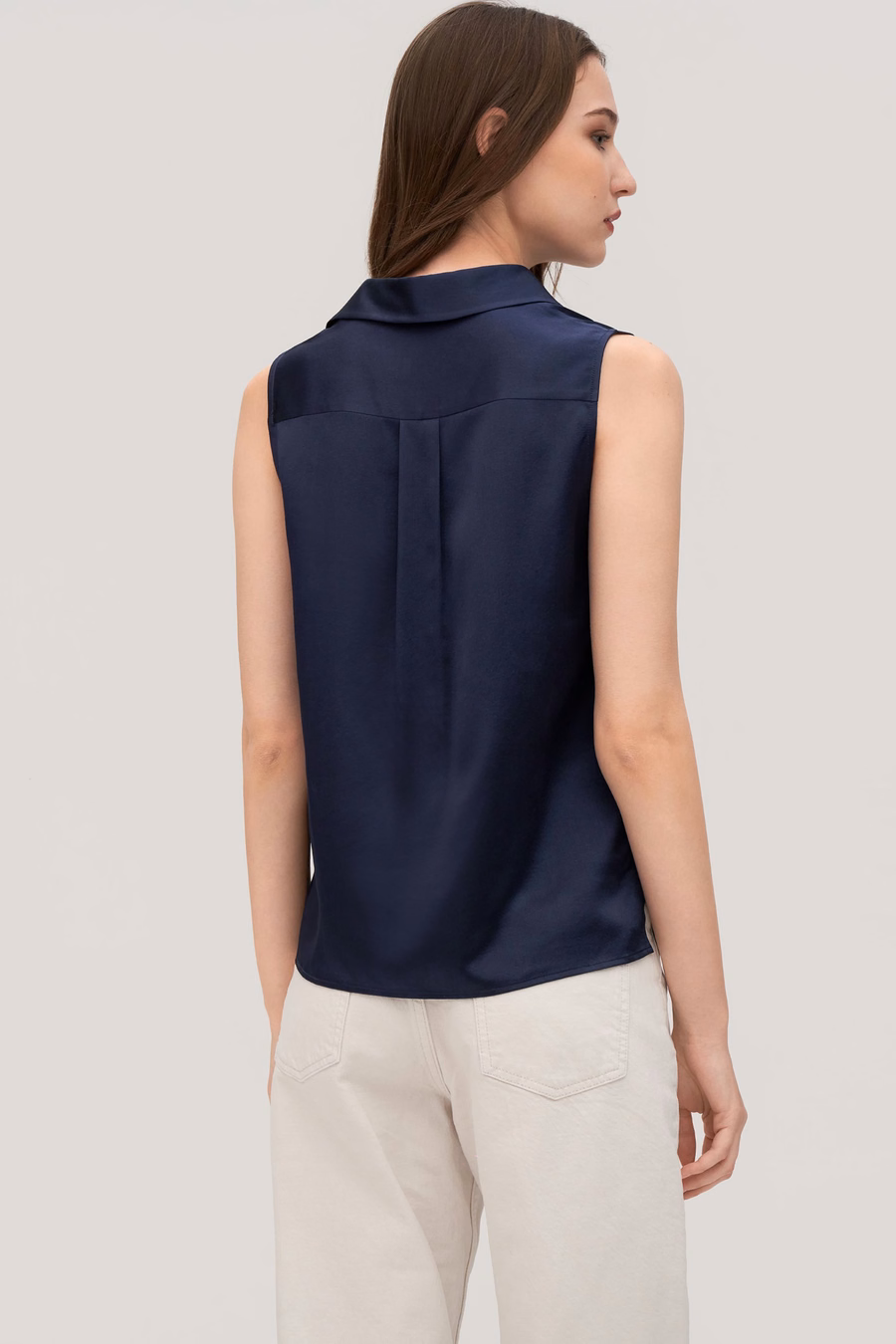 V-Neck Sleeveless Silk Violet Shirt For Women