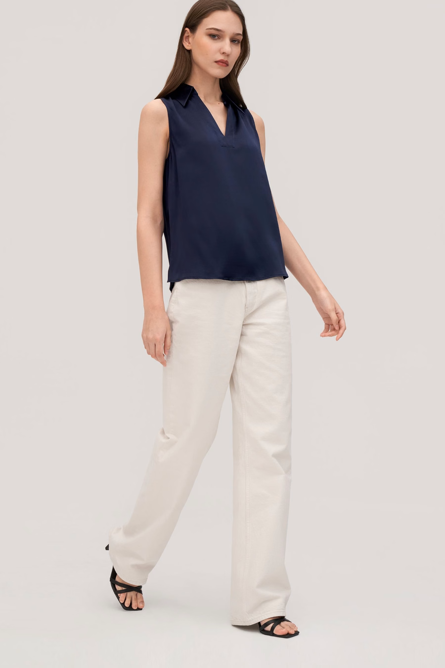 V-Neck Sleeveless Silk Violet Shirt For Women