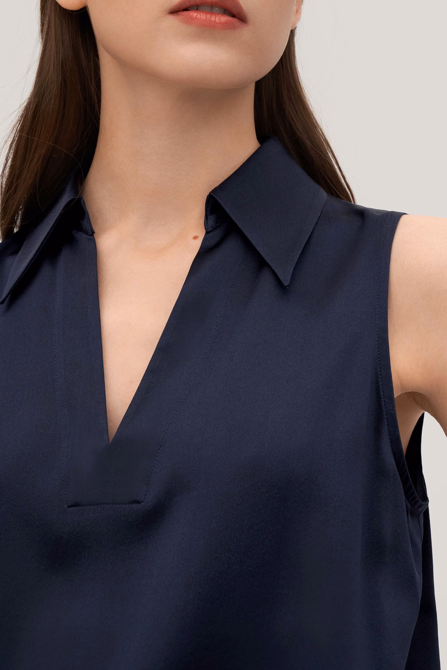 V-Neck Sleeveless Silk Violet Shirt For Women