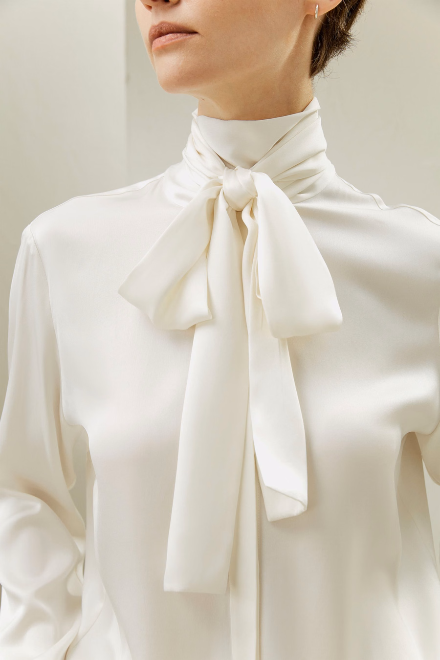 Silk Turtleneck Ribbon Blouse