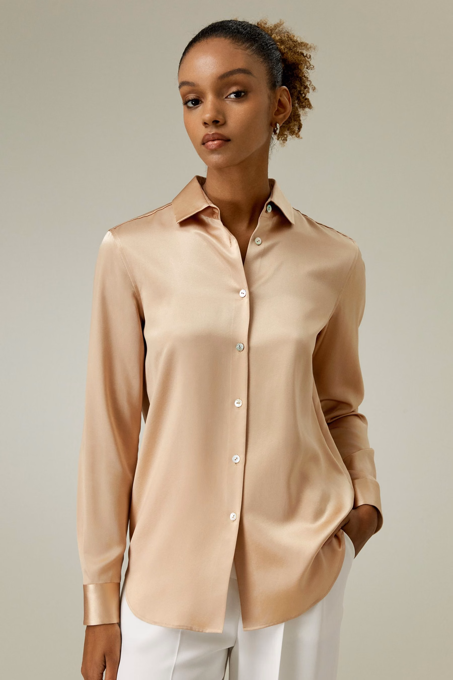 Spread Collar Silk Shirt