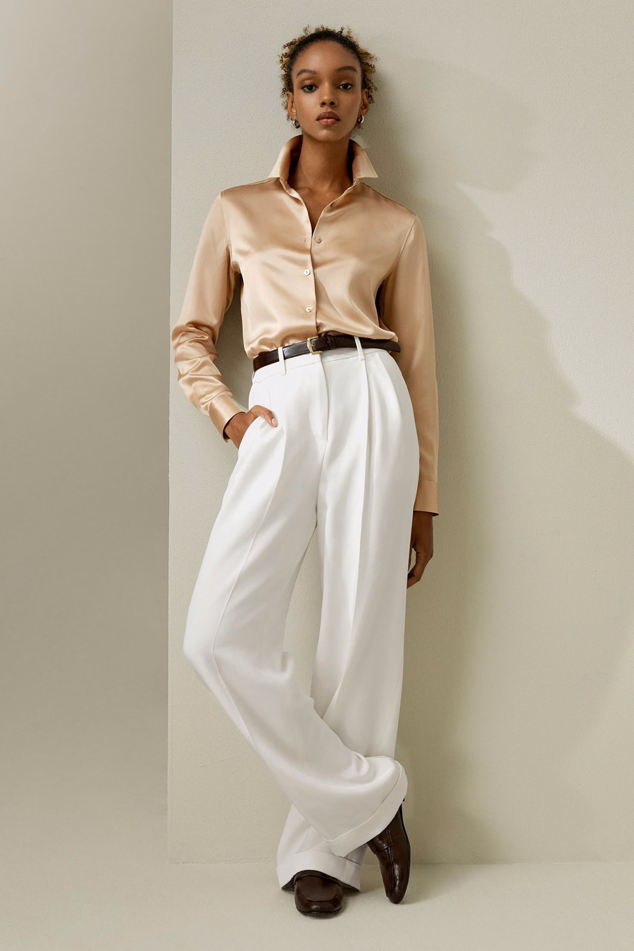 Spread Collar Silk Shirt