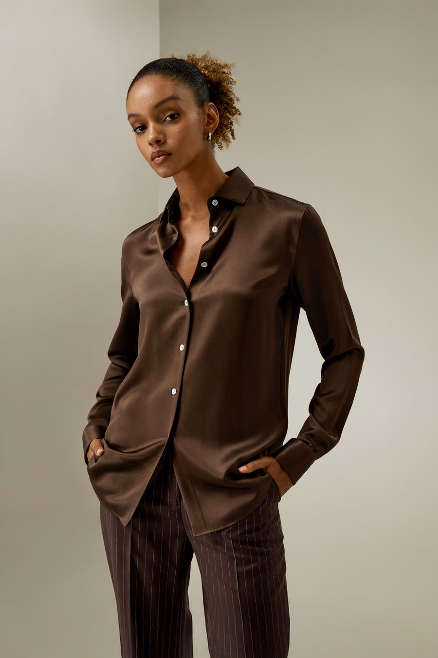 Spread Collar Silk Shirt