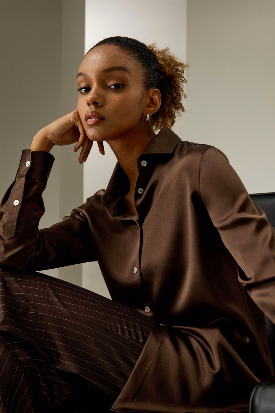 Spread Collar Silk Shirt