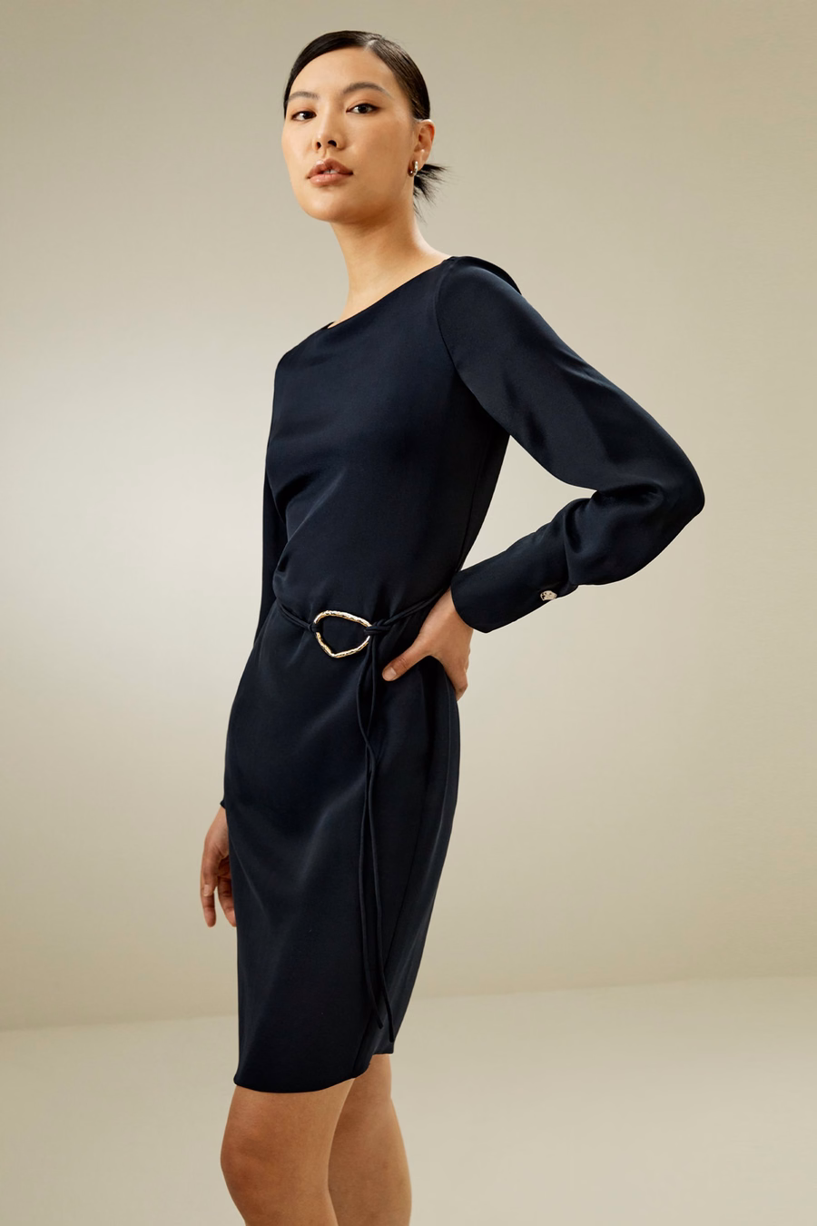 Boatneck Midi Dress with Belt