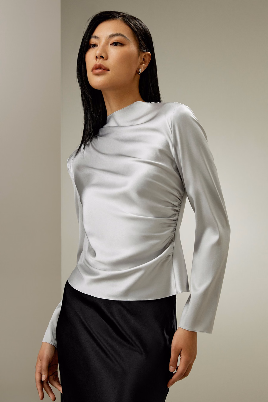 Oblique Wave Silk Blouse