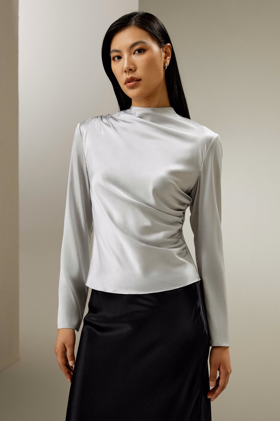 Oblique Wave Silk Blouse