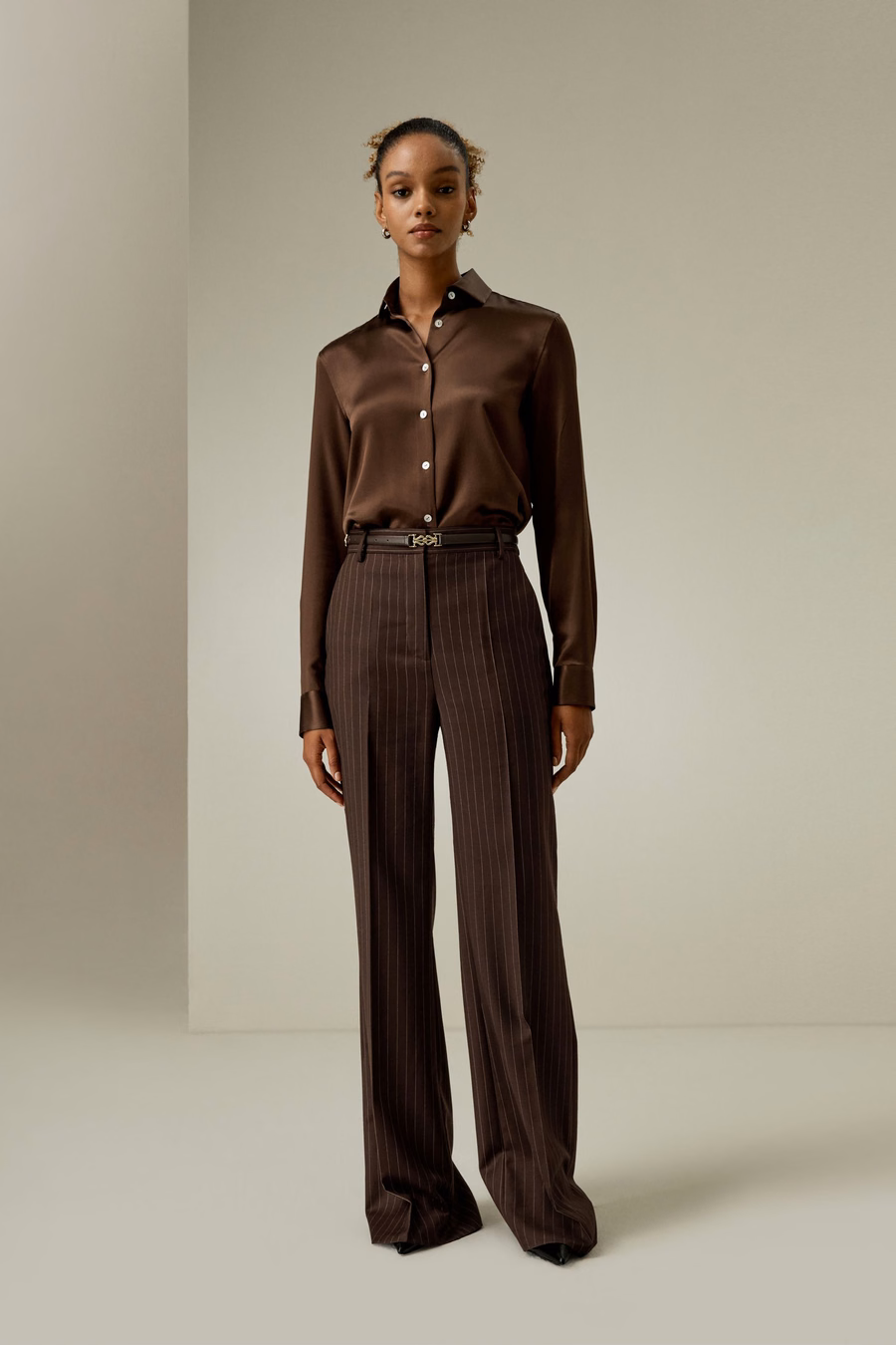 Spread Collar Silk Shirt