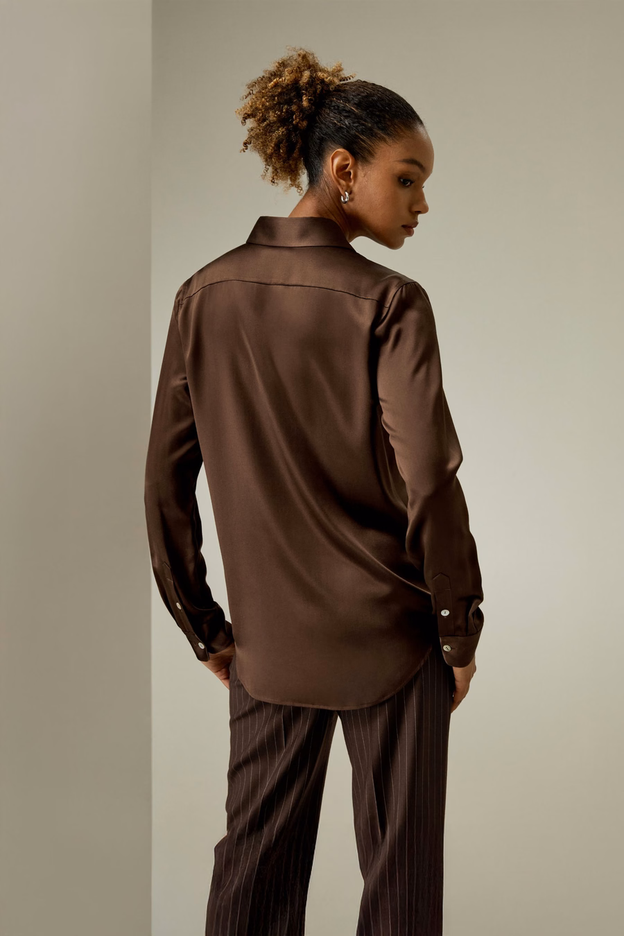 Spread Collar Silk Shirt