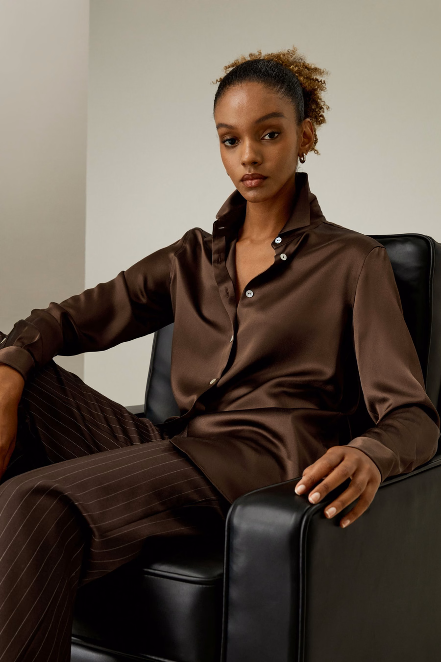 Spread Collar Silk Shirt