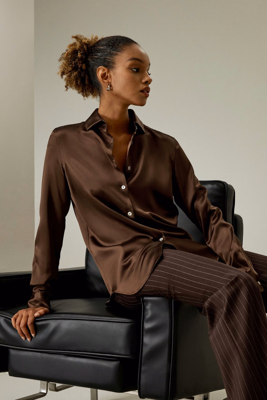 Spread Collar Silk Shirt