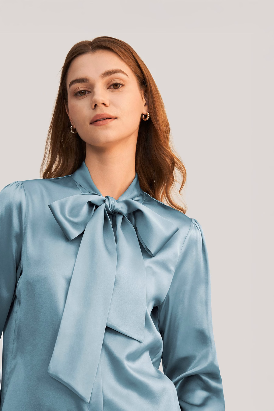Women Bow-tie Neck Silk Blouse